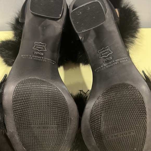 NIB Leon Max Elite Black Satin & Rabbit Fur Ankle Strap Heels Shoes - Picture 9 of 12